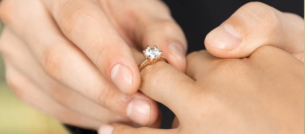 Groom Putting the Wedding Ring on bride - Shira Diamonds