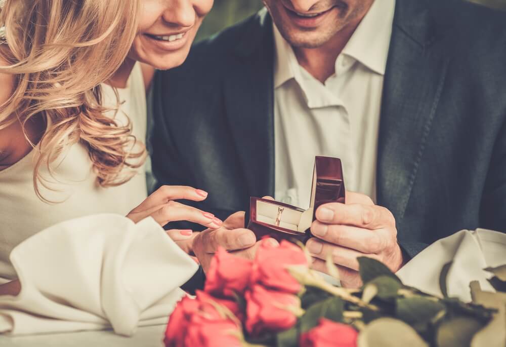 Man holding box with ring making propose to his girlfriend - Shira Diamonds