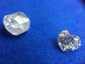 Rough diamond and diamond in the shape of a heart - Shira Diamonds